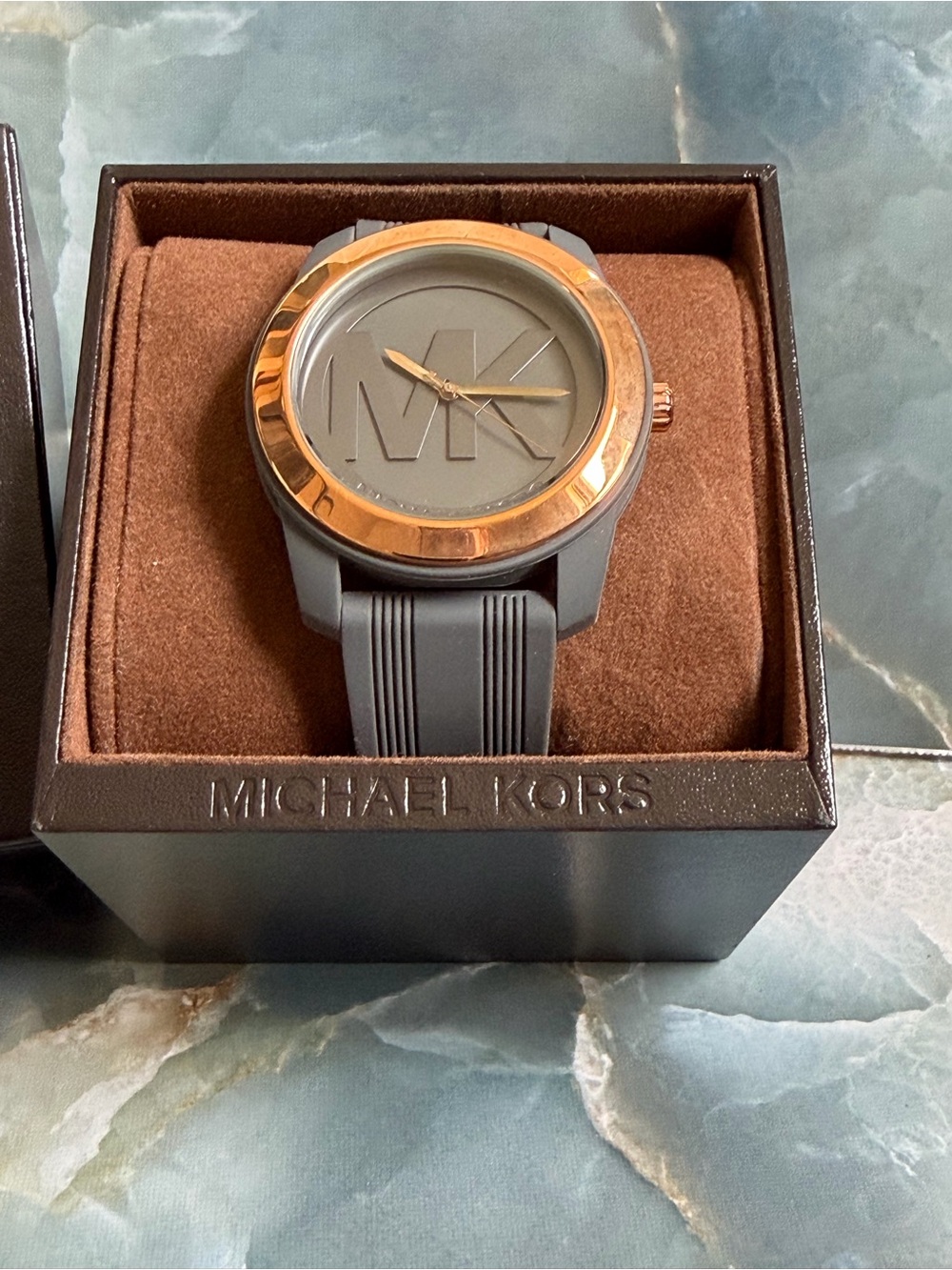 Michael Kors Janelle Gray Silicone Watch with Rose Gold Bezel